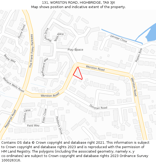 131, WORSTON ROAD, HIGHBRIDGE, TA9 3JX: Location map and indicative extent of plot