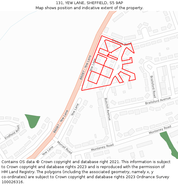 131, YEW LANE, SHEFFIELD, S5 9AP: Location map and indicative extent of plot