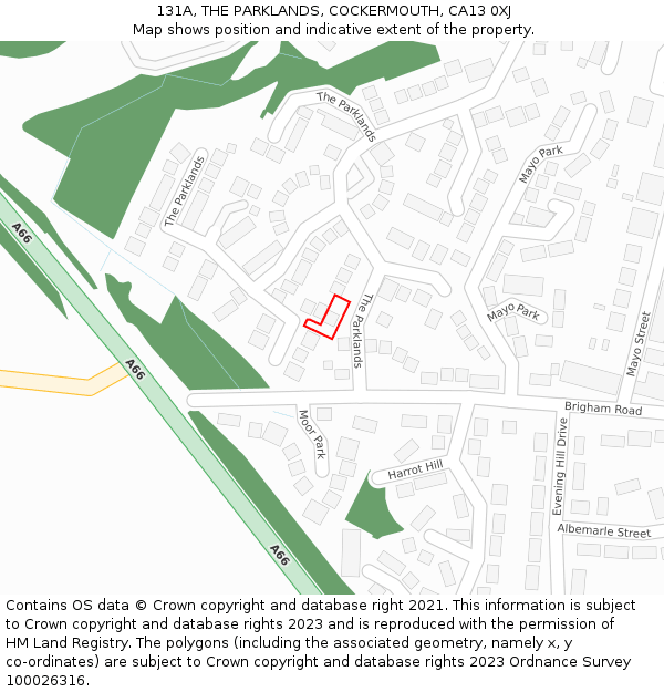 131A, THE PARKLANDS, COCKERMOUTH, CA13 0XJ: Location map and indicative extent of plot