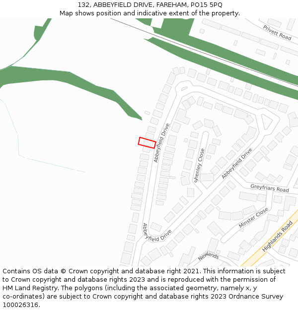 132, ABBEYFIELD DRIVE, FAREHAM, PO15 5PQ: Location map and indicative extent of plot