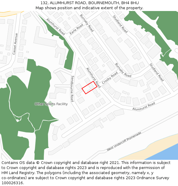 132, ALUMHURST ROAD, BOURNEMOUTH, BH4 8HU: Location map and indicative extent of plot