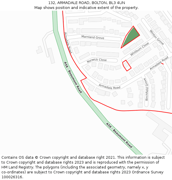 132, ARMADALE ROAD, BOLTON, BL3 4UN: Location map and indicative extent of plot