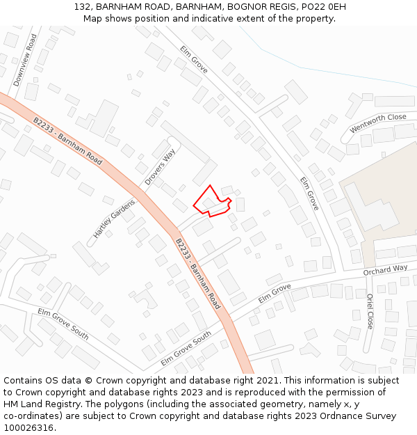 132, BARNHAM ROAD, BARNHAM, BOGNOR REGIS, PO22 0EH: Location map and indicative extent of plot