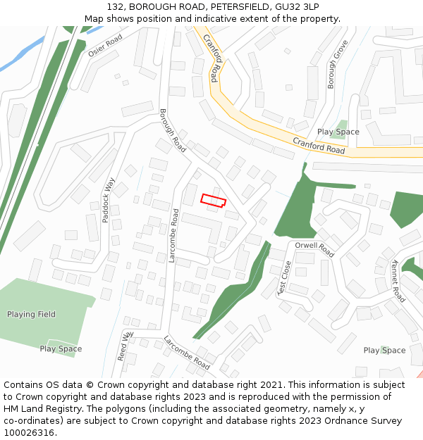 132, BOROUGH ROAD, PETERSFIELD, GU32 3LP: Location map and indicative extent of plot