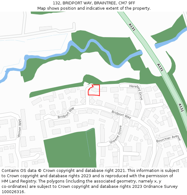 132, BRIDPORT WAY, BRAINTREE, CM7 9FF: Location map and indicative extent of plot