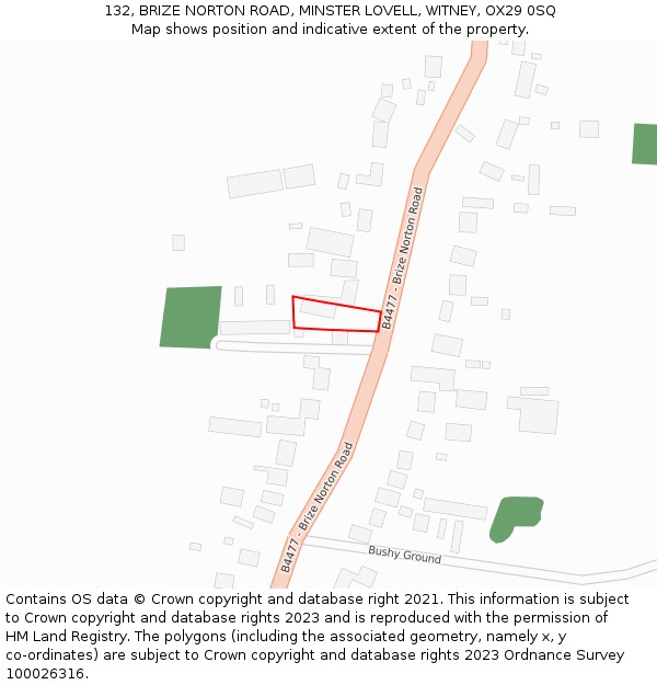 132, BRIZE NORTON ROAD, MINSTER LOVELL, WITNEY, OX29 0SQ: Location map and indicative extent of plot