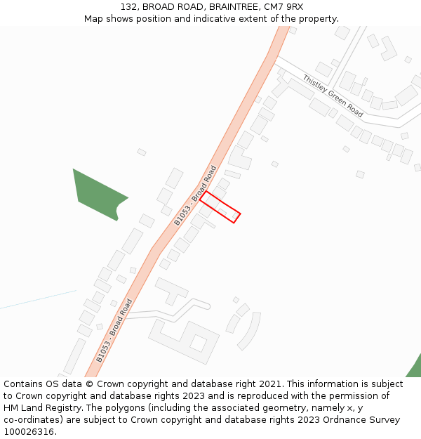132, BROAD ROAD, BRAINTREE, CM7 9RX: Location map and indicative extent of plot