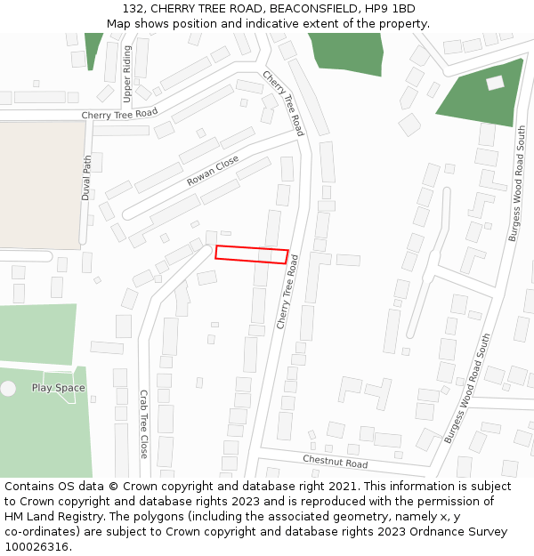 132, CHERRY TREE ROAD, BEACONSFIELD, HP9 1BD: Location map and indicative extent of plot