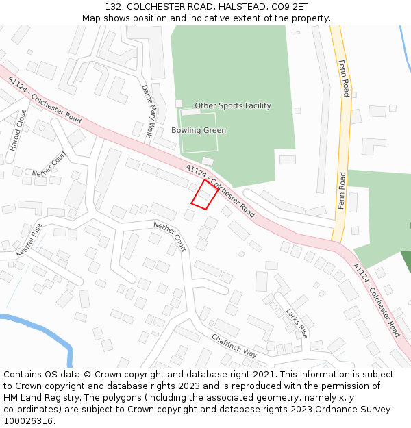 132, COLCHESTER ROAD, HALSTEAD, CO9 2ET: Location map and indicative extent of plot