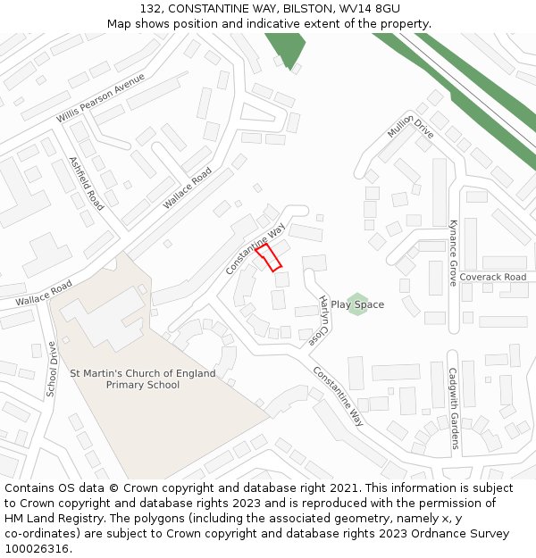 132, CONSTANTINE WAY, BILSTON, WV14 8GU: Location map and indicative extent of plot