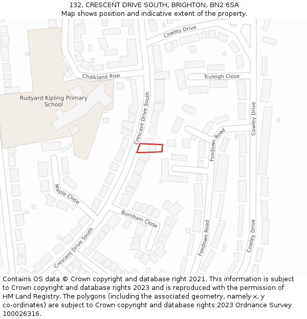 132, CRESCENT DRIVE SOUTH, BRIGHTON, BN2 6SA: Location map and indicative extent of plot