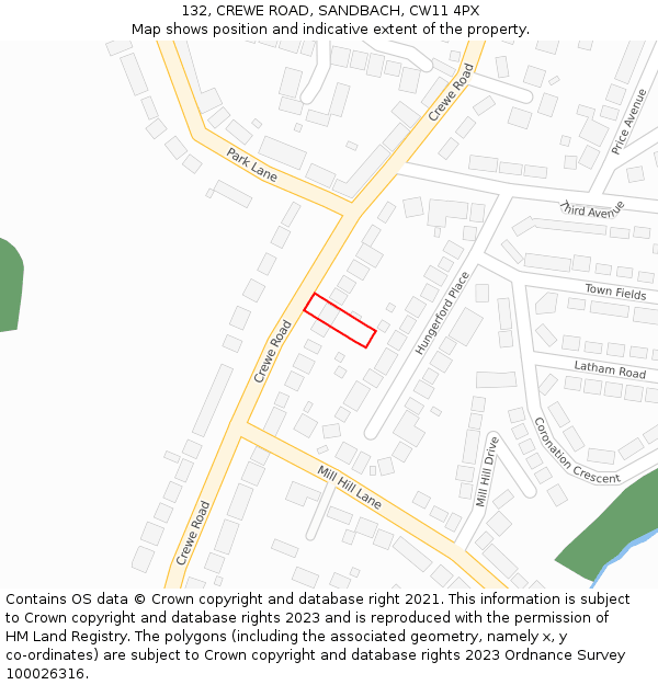 132, CREWE ROAD, SANDBACH, CW11 4PX: Location map and indicative extent of plot