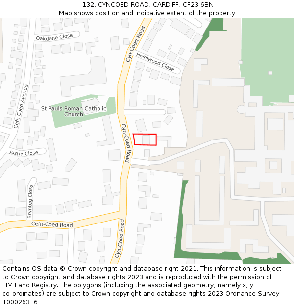 132, CYNCOED ROAD, CARDIFF, CF23 6BN: Location map and indicative extent of plot
