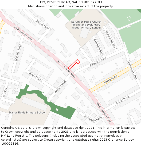 132, DEVIZES ROAD, SALISBURY, SP2 7LT: Location map and indicative extent of plot