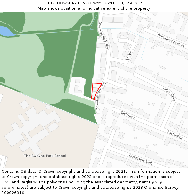 132, DOWNHALL PARK WAY, RAYLEIGH, SS6 9TP: Location map and indicative extent of plot