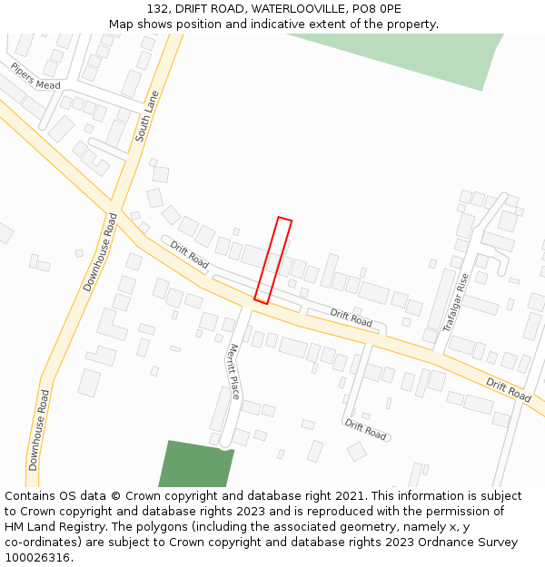 132, DRIFT ROAD, WATERLOOVILLE, PO8 0PE: Location map and indicative extent of plot