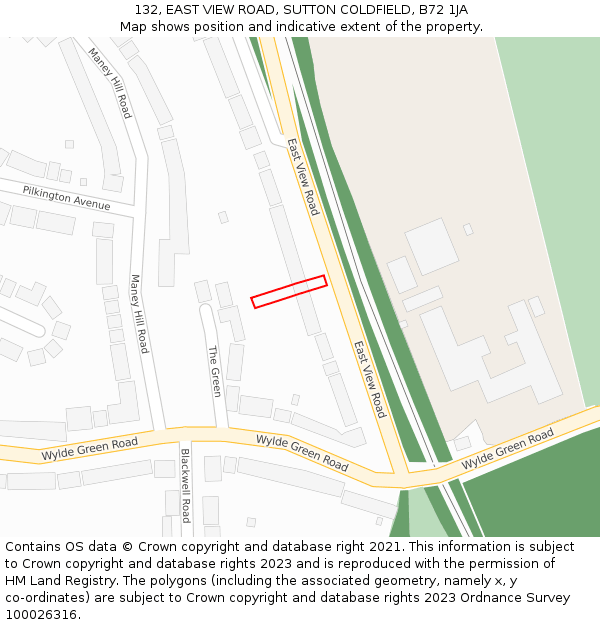 132, EAST VIEW ROAD, SUTTON COLDFIELD, B72 1JA: Location map and indicative extent of plot