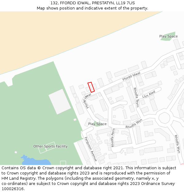 132, FFORDD IDWAL, PRESTATYN, LL19 7US: Location map and indicative extent of plot