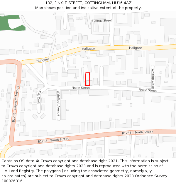 132, FINKLE STREET, COTTINGHAM, HU16 4AZ: Location map and indicative extent of plot