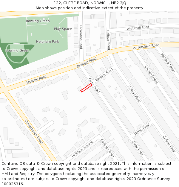 132, GLEBE ROAD, NORWICH, NR2 3JQ: Location map and indicative extent of plot