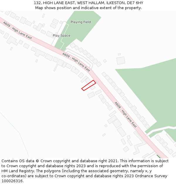 132, HIGH LANE EAST, WEST HALLAM, ILKESTON, DE7 6HY: Location map and indicative extent of plot