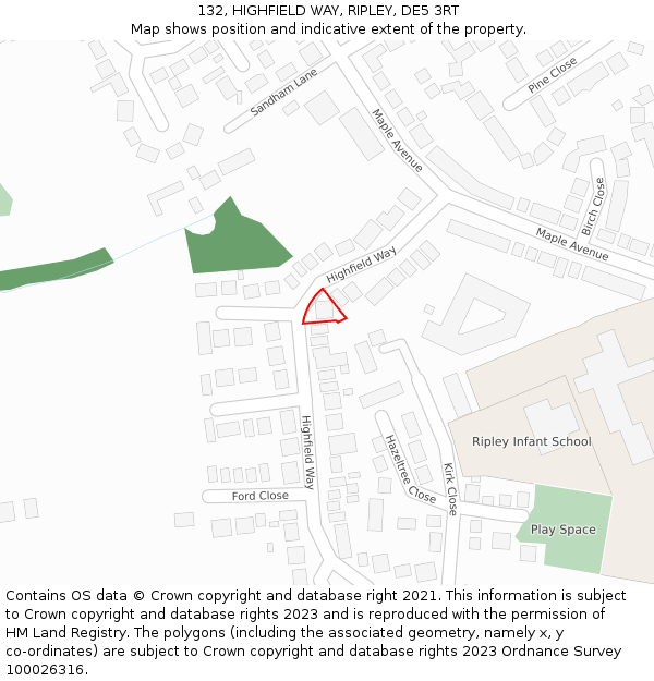 132, HIGHFIELD WAY, RIPLEY, DE5 3RT: Location map and indicative extent of plot