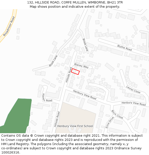 132, HILLSIDE ROAD, CORFE MULLEN, WIMBORNE, BH21 3TR: Location map and indicative extent of plot