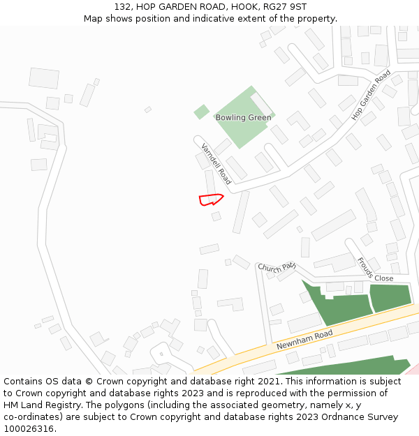 132, HOP GARDEN ROAD, HOOK, RG27 9ST: Location map and indicative extent of plot