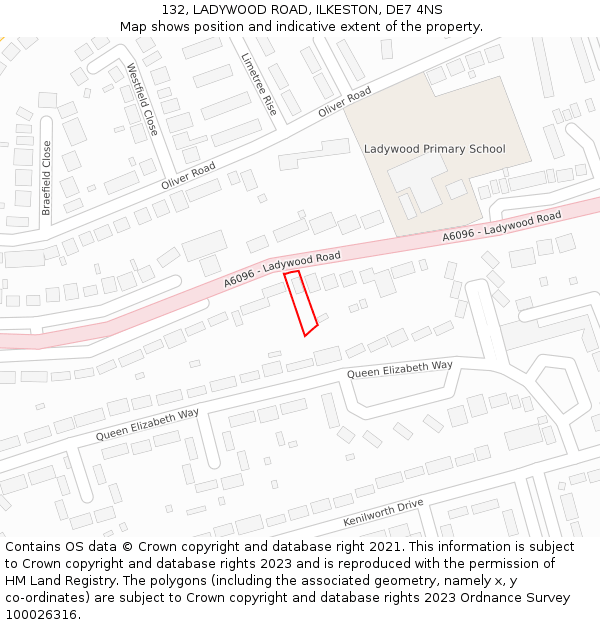 132, LADYWOOD ROAD, ILKESTON, DE7 4NS: Location map and indicative extent of plot