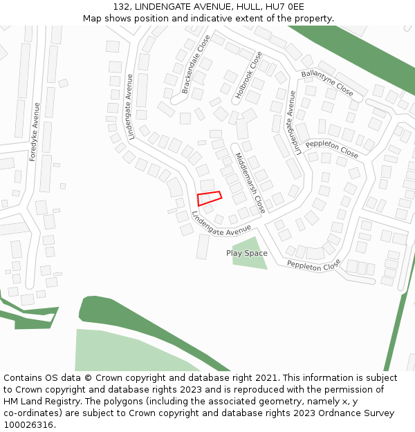 132, LINDENGATE AVENUE, HULL, HU7 0EE: Location map and indicative extent of plot