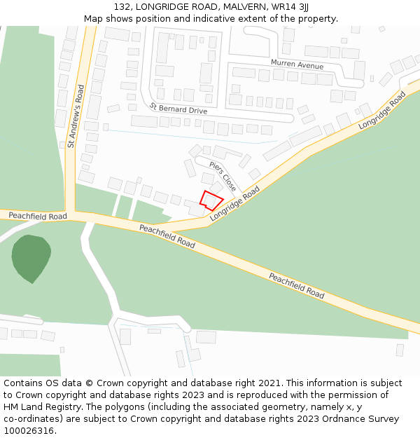 132, LONGRIDGE ROAD, MALVERN, WR14 3JJ: Location map and indicative extent of plot
