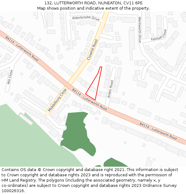 132, LUTTERWORTH ROAD, NUNEATON, CV11 6PE: Location map and indicative extent of plot