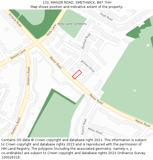 132, MANOR ROAD, SMETHWICK, B67 7HH: Location map and indicative extent of plot