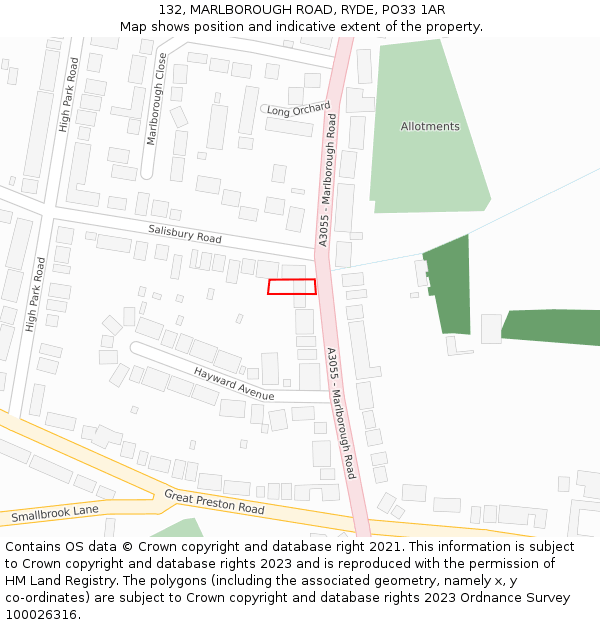 132, MARLBOROUGH ROAD, RYDE, PO33 1AR: Location map and indicative extent of plot