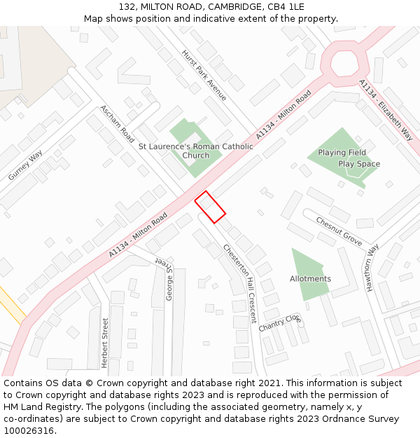 132, MILTON ROAD, CAMBRIDGE, CB4 1LE: Location map and indicative extent of plot