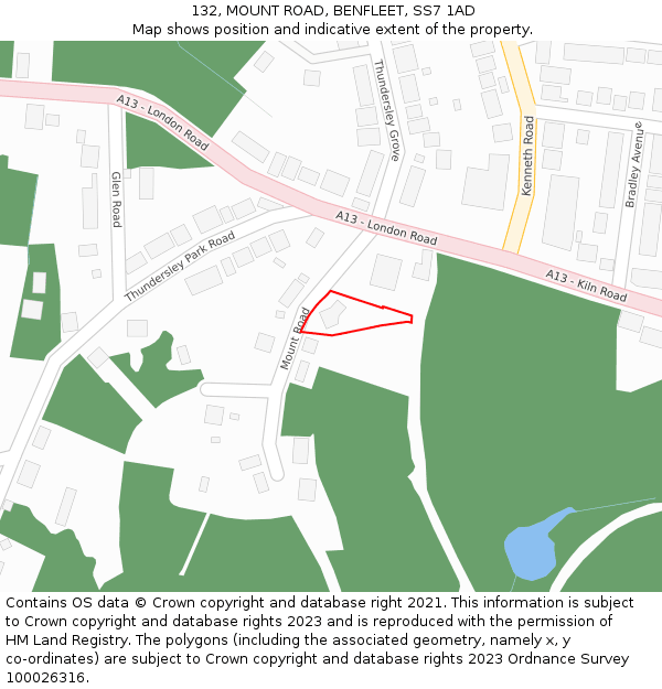 132, MOUNT ROAD, BENFLEET, SS7 1AD: Location map and indicative extent of plot