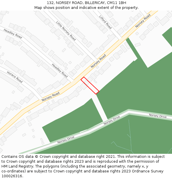 132, NORSEY ROAD, BILLERICAY, CM11 1BH: Location map and indicative extent of plot