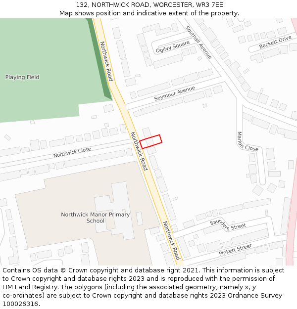 132, NORTHWICK ROAD, WORCESTER, WR3 7EE: Location map and indicative extent of plot