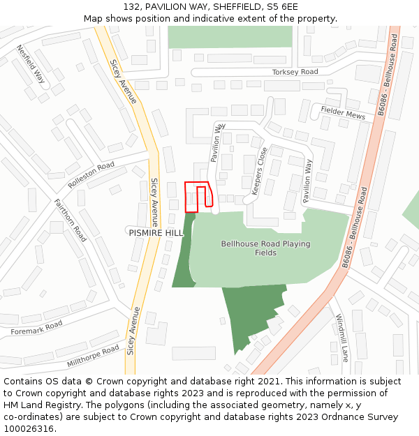 132, PAVILION WAY, SHEFFIELD, S5 6EE: Location map and indicative extent of plot