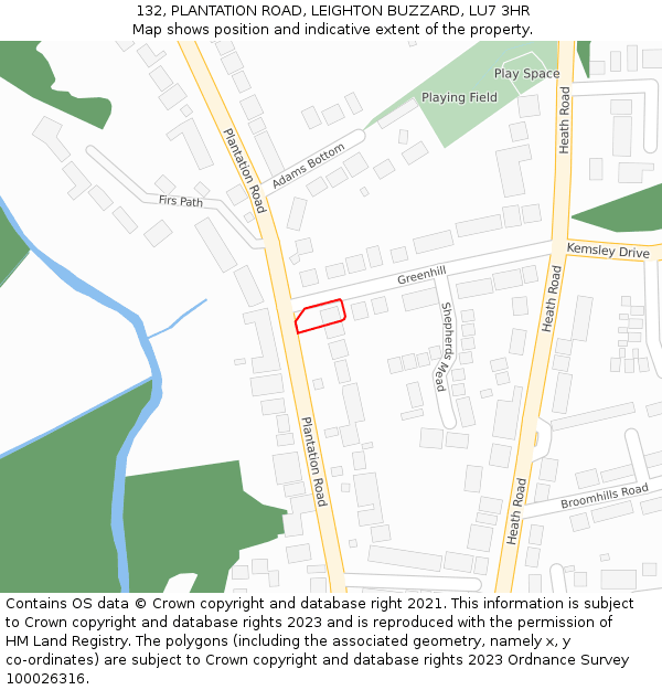 132, PLANTATION ROAD, LEIGHTON BUZZARD, LU7 3HR: Location map and indicative extent of plot