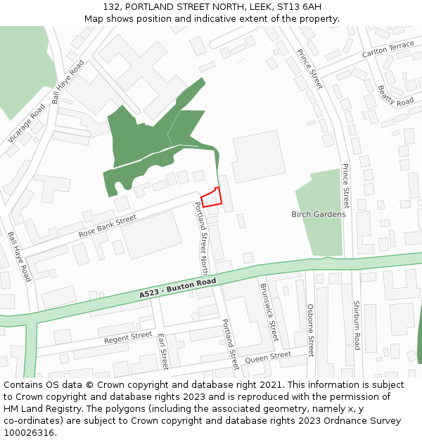 132, PORTLAND STREET NORTH, LEEK, ST13 6AH: Location map and indicative extent of plot