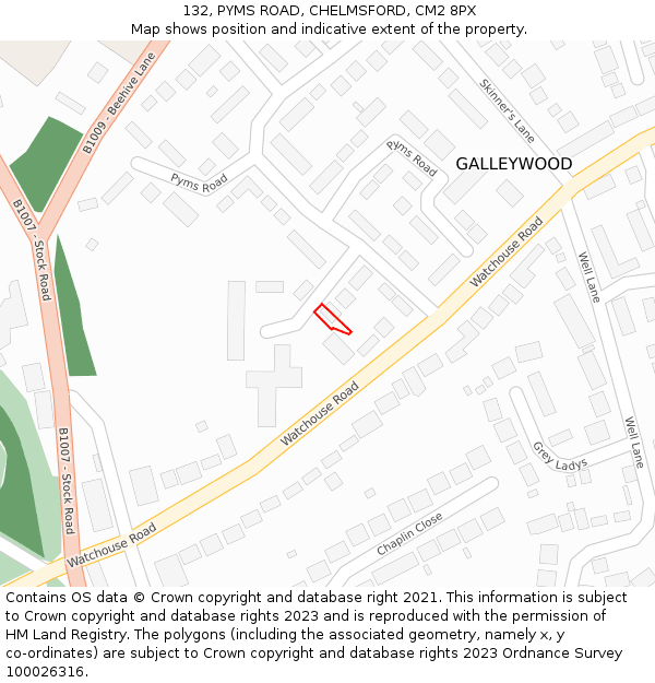 132, PYMS ROAD, CHELMSFORD, CM2 8PX: Location map and indicative extent of plot