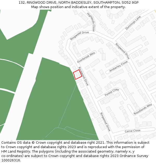 132, RINGWOOD DRIVE, NORTH BADDESLEY, SOUTHAMPTON, SO52 9GP: Location map and indicative extent of plot
