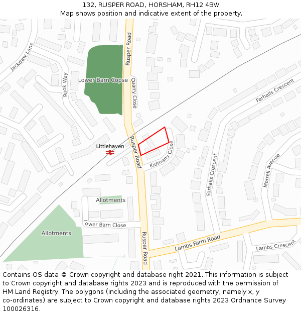 132, RUSPER ROAD, HORSHAM, RH12 4BW: Location map and indicative extent of plot