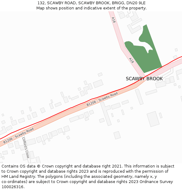 132, SCAWBY ROAD, SCAWBY BROOK, BRIGG, DN20 9LE: Location map and indicative extent of plot