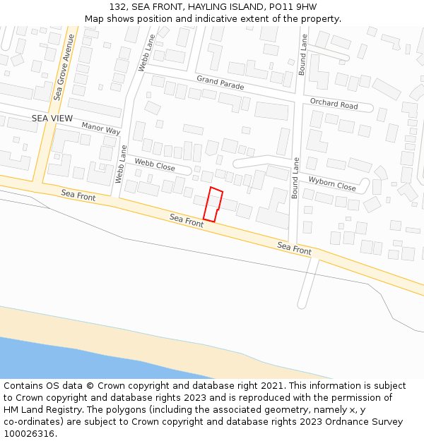 132, SEA FRONT, HAYLING ISLAND, PO11 9HW: Location map and indicative extent of plot