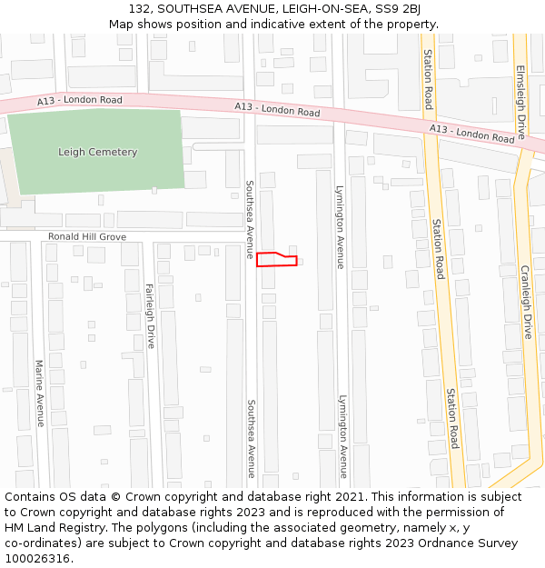132, SOUTHSEA AVENUE, LEIGH-ON-SEA, SS9 2BJ: Location map and indicative extent of plot
