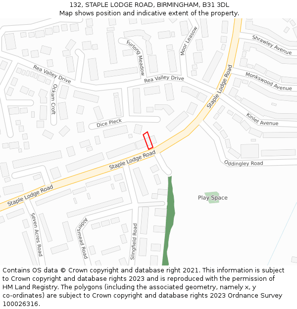 132, STAPLE LODGE ROAD, BIRMINGHAM, B31 3DL: Location map and indicative extent of plot