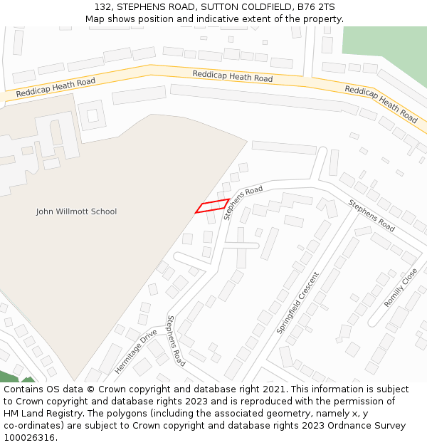 132, STEPHENS ROAD, SUTTON COLDFIELD, B76 2TS: Location map and indicative extent of plot