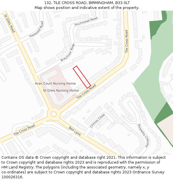 132, TILE CROSS ROAD, BIRMINGHAM, B33 0LT: Location map and indicative extent of plot